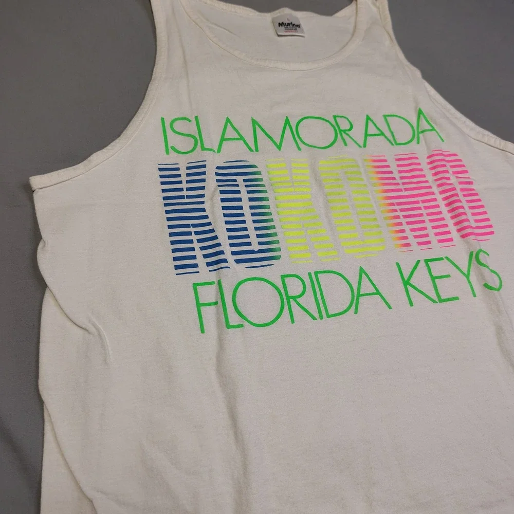 Vintage Murina Islamorada Kokomo Florida Keys Tank Top Mens Large White Neon USA - Picture 4 of 8